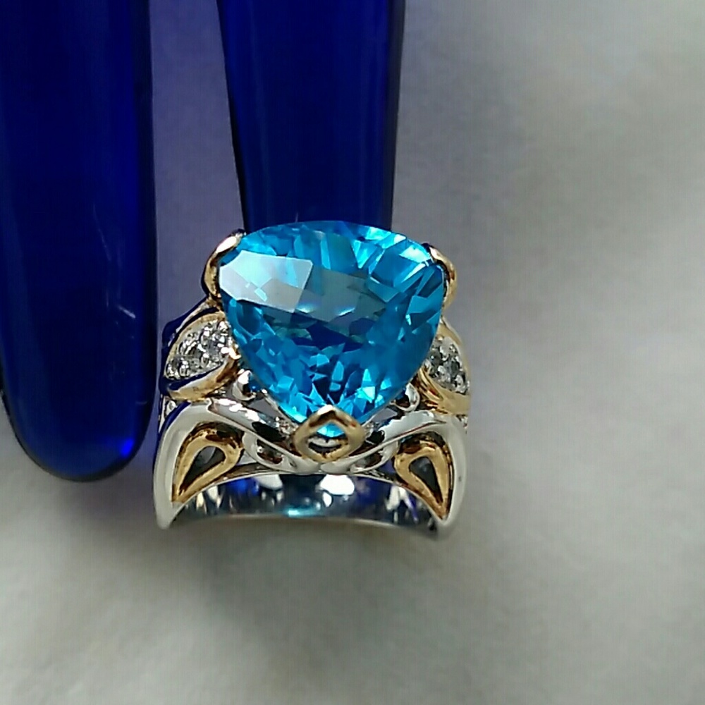 Michael Valitutti Trillion Cut Blue Topaz Statement Ring